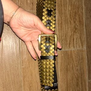 Michael Kors Black Leather Belt with Gold Accents